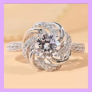 Elegant 925 Silver CZ Flower Ring.